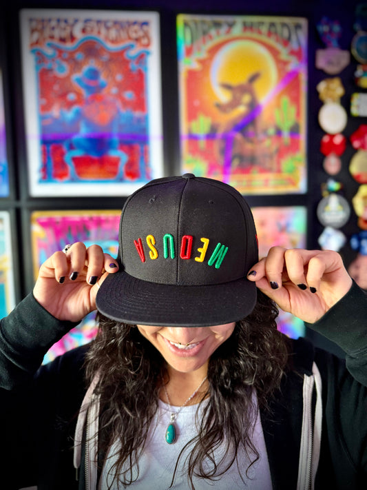 Red, Gold, Green Medusa flat bill hat