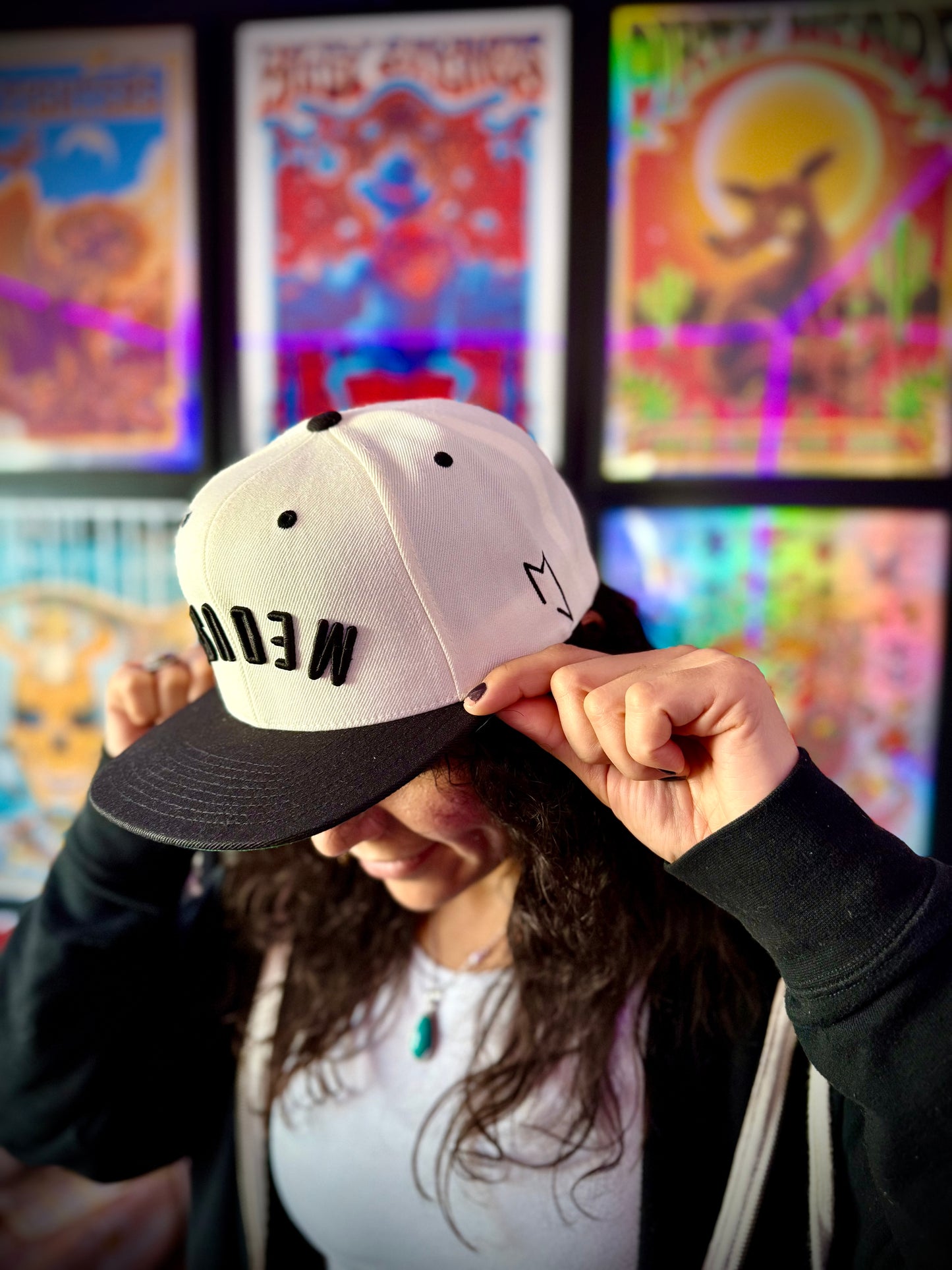 Cream& Black Medusa flat bill hat