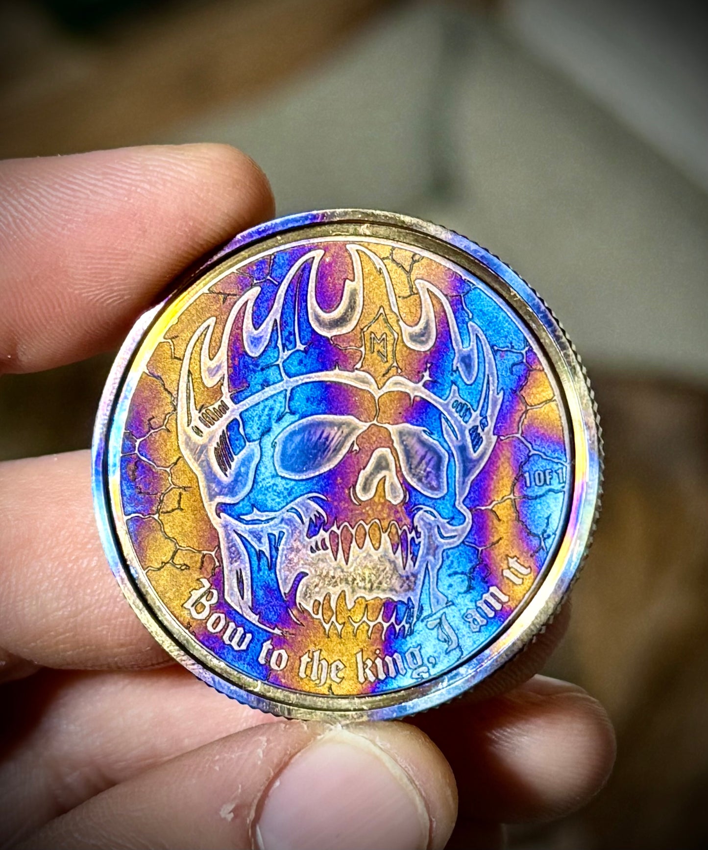 1/1 Still Standing, Still KING- flame painted titanium coin