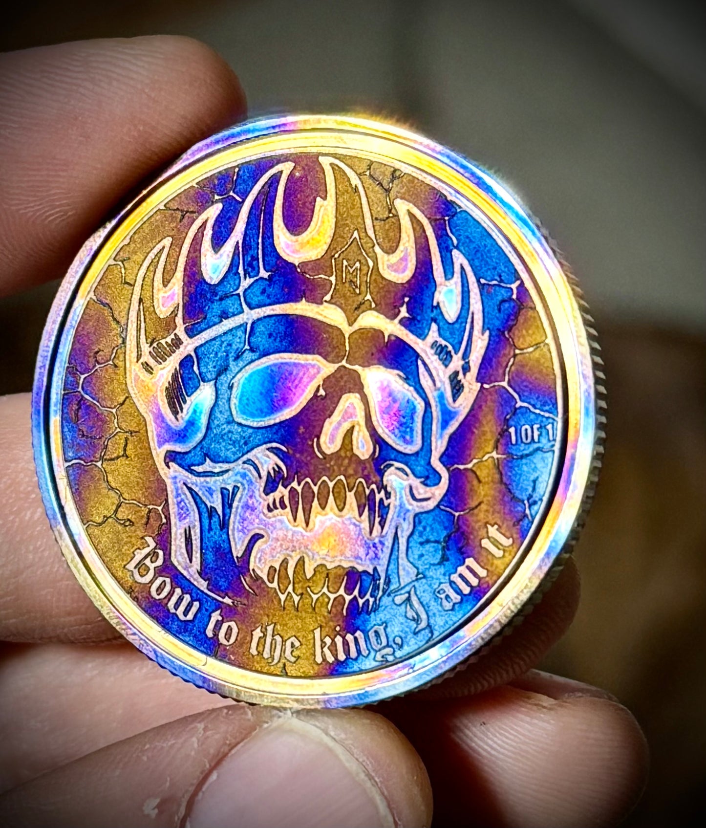 1/1 Still Standing, Still KING- flame painted titanium coin