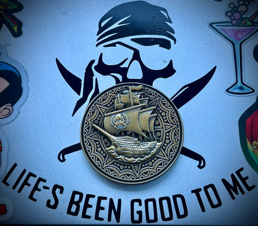 Antiqued Gold NEVER SAY DIE coin