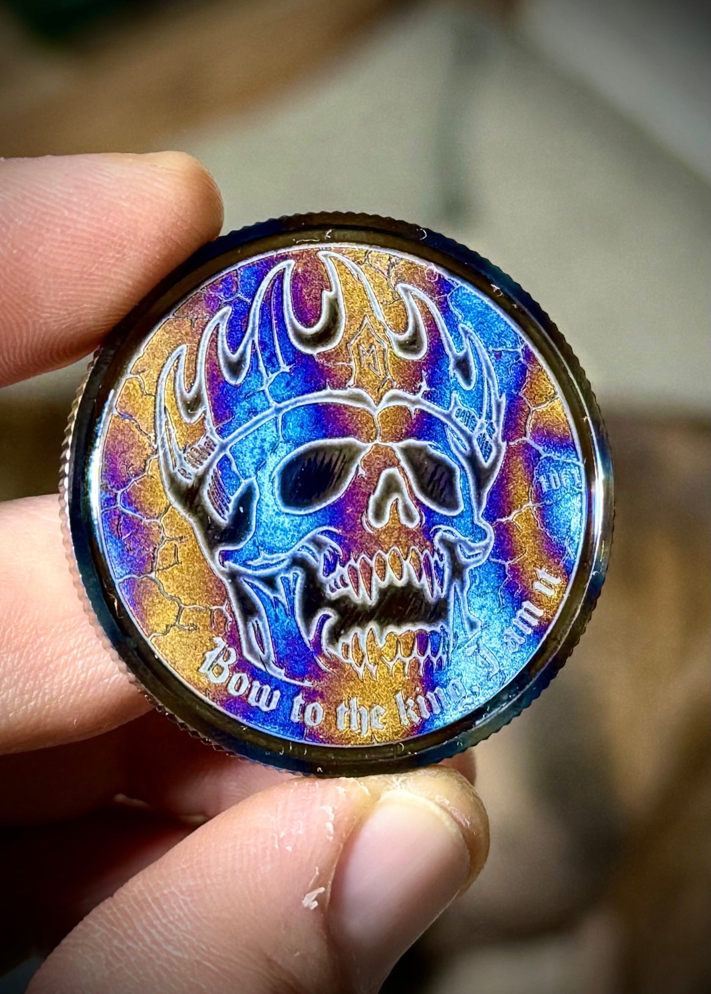 1/1 Still Standing, Still KING- flame painted titanium coin